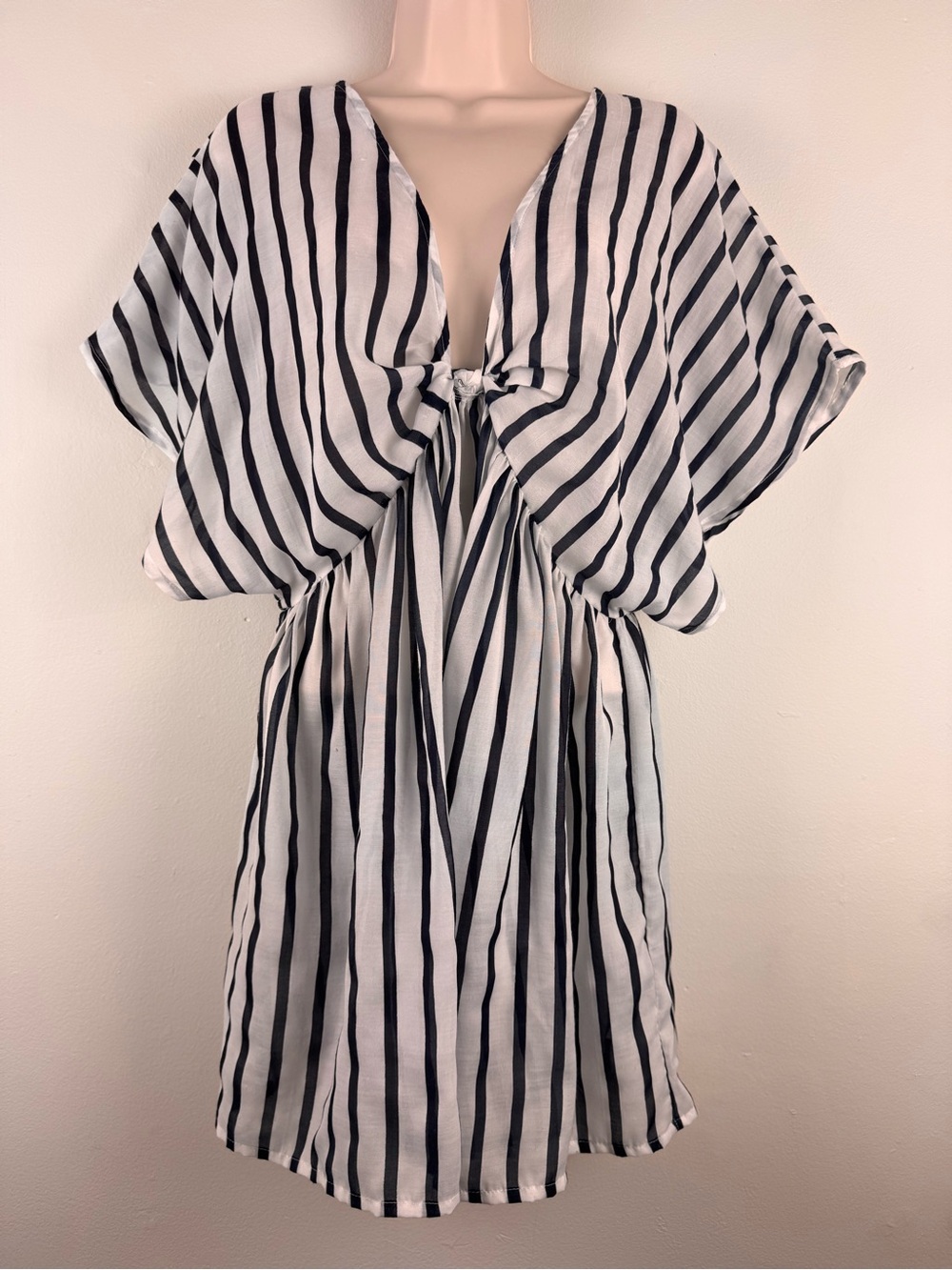 Primark Navy White Striped Tie Front Swim Cover Up Dress Small